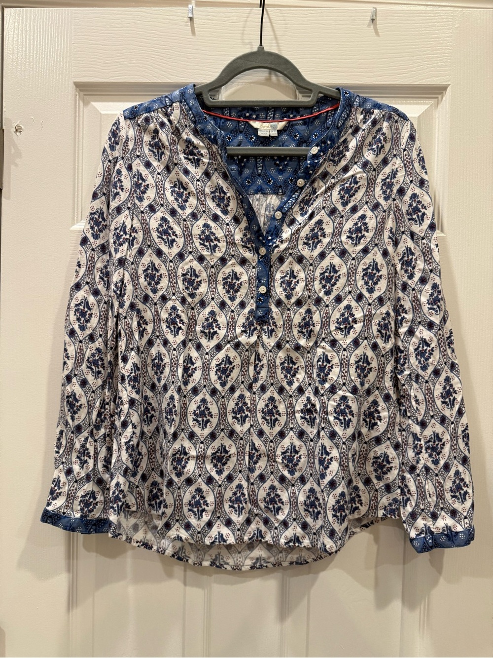 Boden Blue and White Bohemian Printed Long-Sleeve Henley